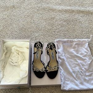 Jimmy Choo black satin sandal heels